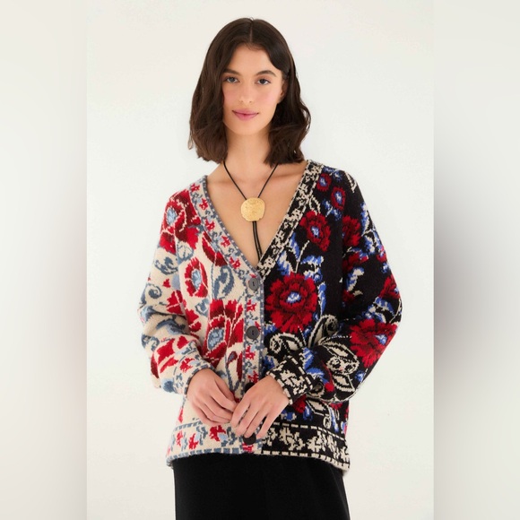 Farm Rio: Black Mixed Valentina V Neck Knit Cardigan - Picture 4 of 10
